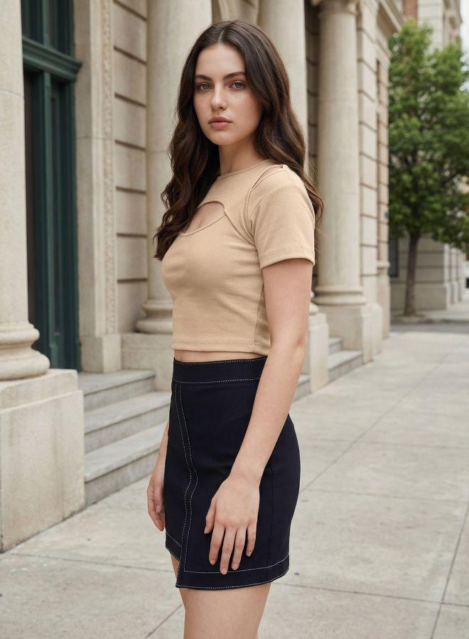 Freehand Women Fitted Solid Plunging Neckline Half Sleeves Tank Top - Image 1
